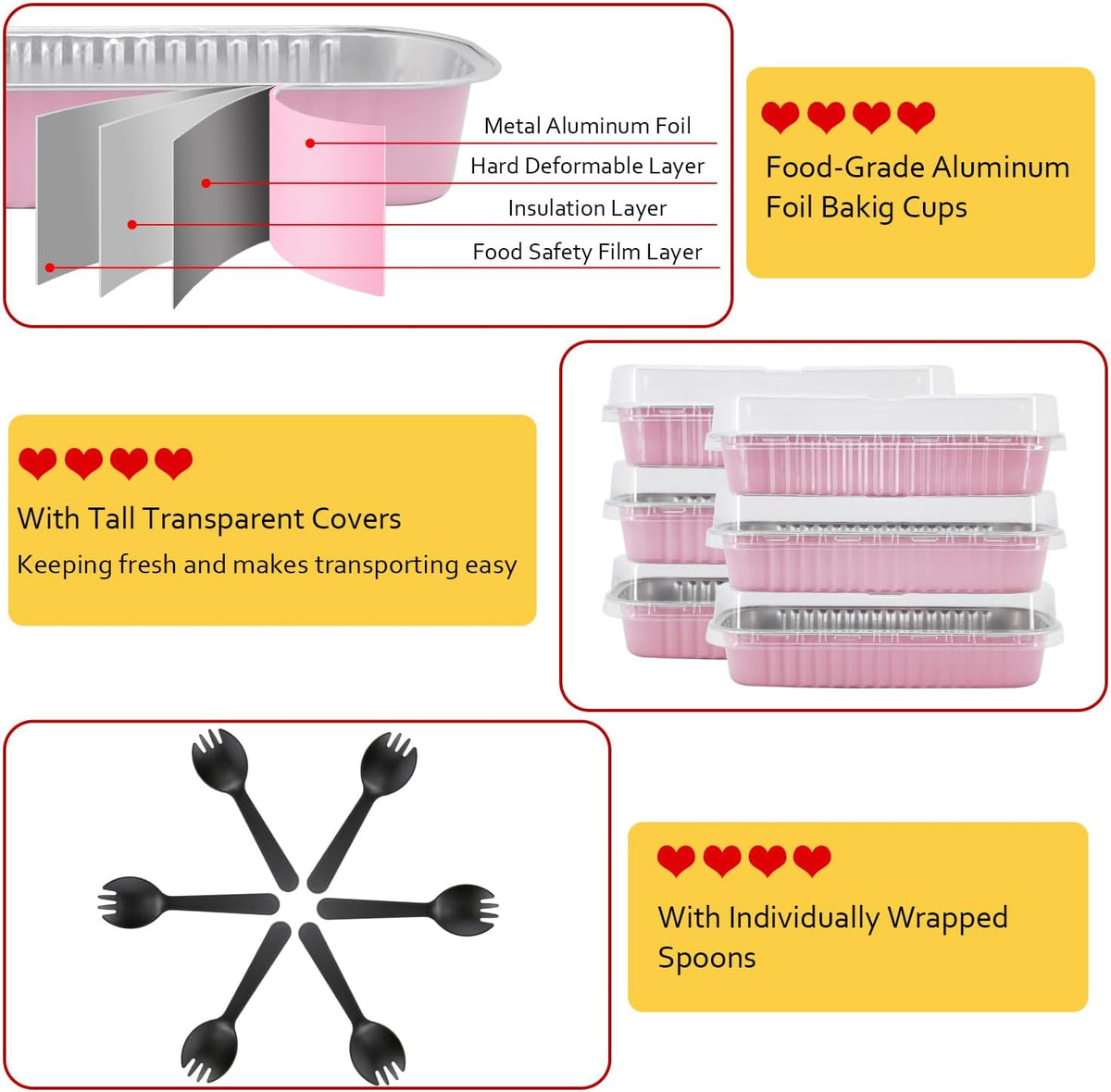 Mini Loaf Pans with Lids 100 Pack, 6.8oz Rectangle Cake Tins