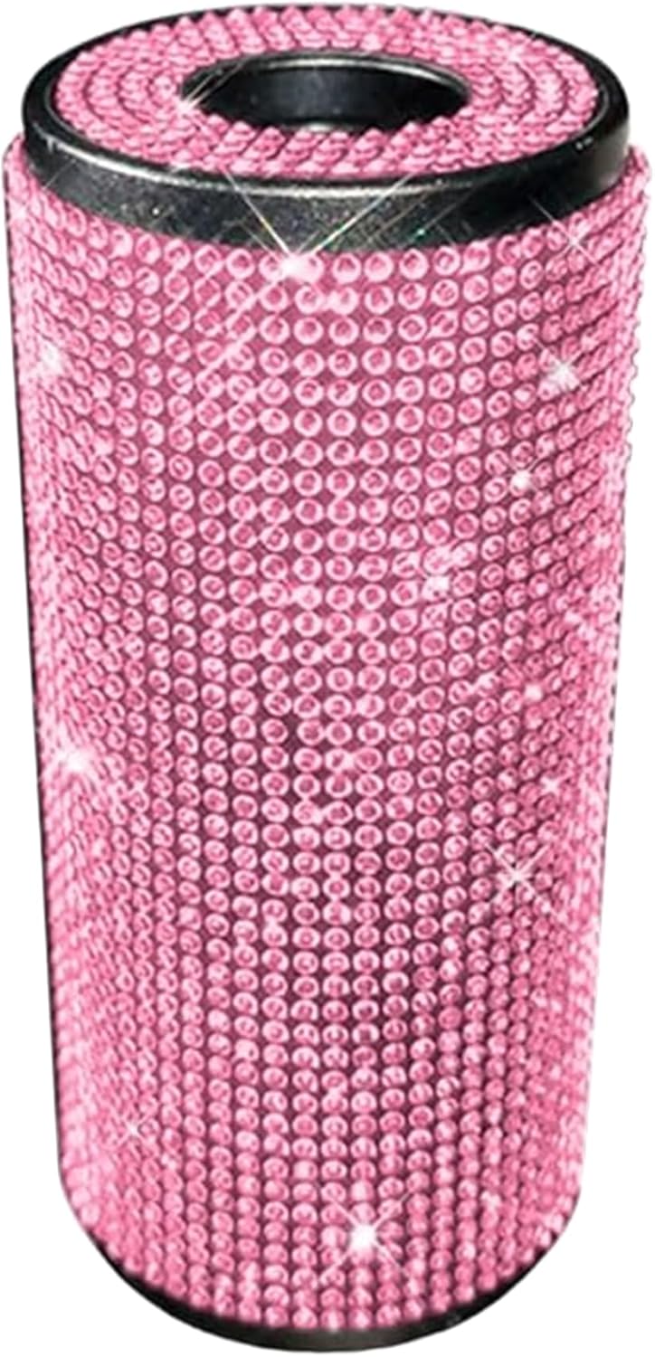 Sparkly Rhinestone Tissue Holder Creative Cylinder Tissue Boxes Fashion Crystal Round Container Decorative Tissue Dispenser for Car Office Home (Pink)