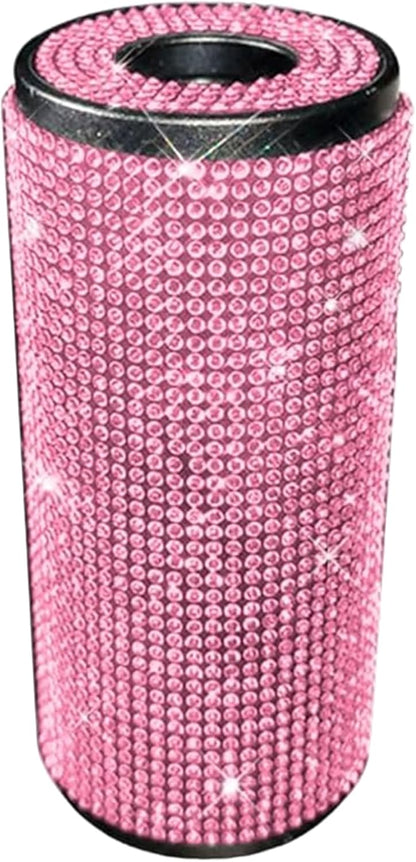 Sparkly Rhinestone Tissue Holder Creative Cylinder Tissue Boxes Fashion Crystal Round Container Decorative Tissue Dispenser for Car Office Home (Pink)