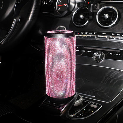 Sparkly Rhinestone Tissue Holder Creative Cylinder Tissue Boxes Fashion Crystal Round Container Decorative Tissue Dispenser for Car Office Home (Pink)