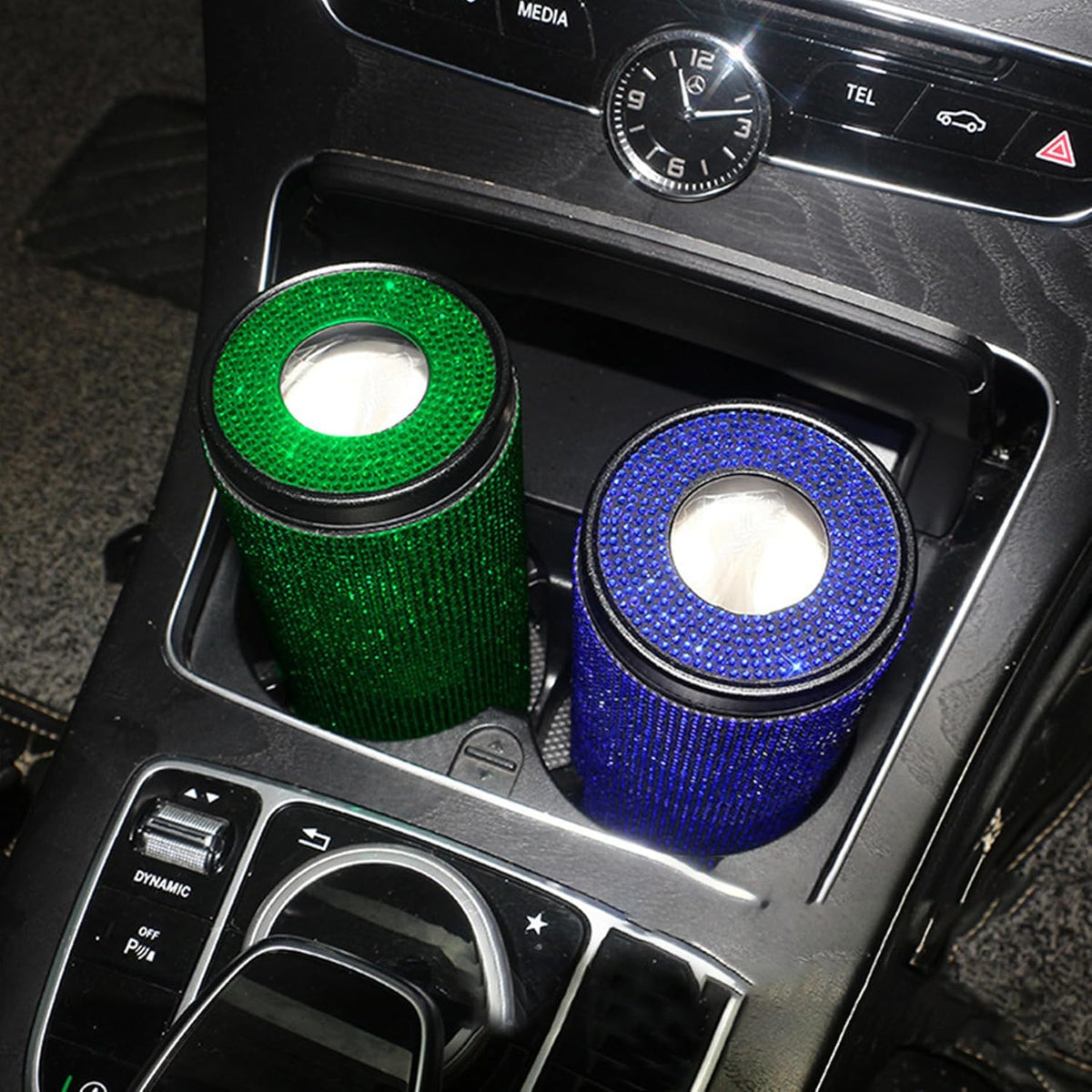 Sparkly Rhinestone Tissue Holder Creative Cylinder Tissue Boxes Fashion Crystal Round Container Decorative Tissue Dispenser for Car Office Home (Pink)