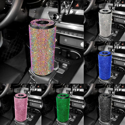 Sparkly Rhinestone Tissue Holder Creative Cylinder Tissue Boxes Fashion Crystal Round Container Decorative Tissue Dispenser for Car Office Home (Pink)