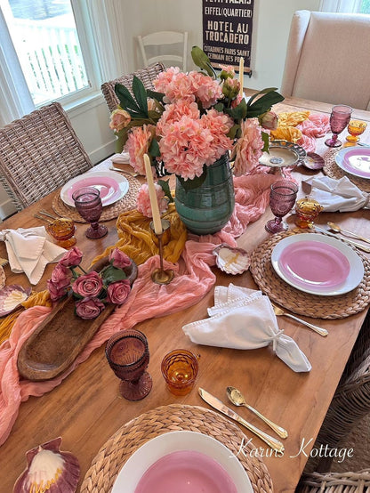 10Pc Pink Cheesecloth Table Runner Girl Baby Shower Bridal Decoration