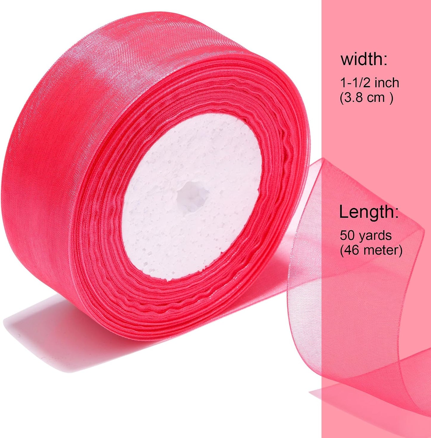 1-1/2 Inch Sheer Organza Ribbon 50 Yards Peach Chiffon Ribbon for Gift Wrapping,Bouquets,Wedding,DIY Craft