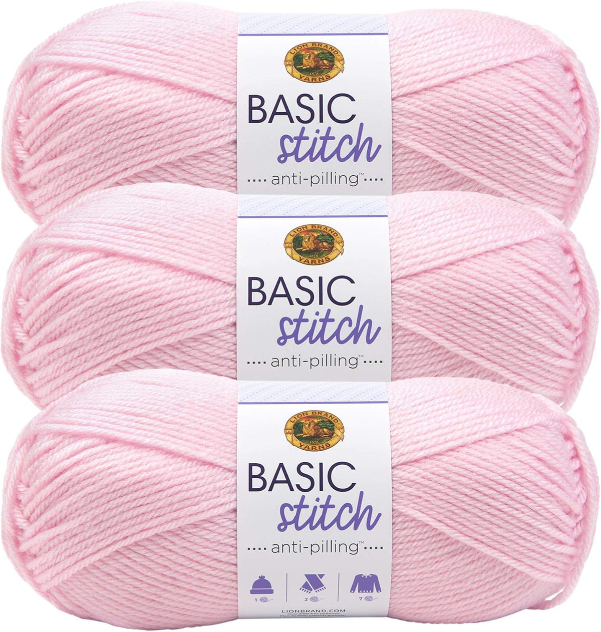Basic Stitch Anti Pilling Yarn, Baby Pink, 3 Pack