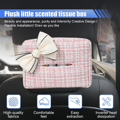 Car Tissue Holder, Cute Bow Tissue Box Cover for Auto Backseat, Rectangle Auto Napkin Holder Keep Car Tidy, Universal Napkin Storage Organizer for Vehicle Sun Visor, Headrest (Pink)