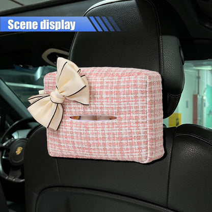 Car Tissue Holder, Cute Bow Tissue Box Cover for Auto Backseat, Rectangle Auto Napkin Holder Keep Car Tidy, Universal Napkin Storage Organizer for Vehicle Sun Visor, Headrest (Pink)