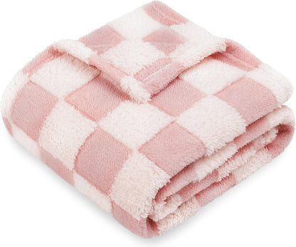 Pink Checkerboard Baby Blanket for Boys Girls Fluffy Fleece
