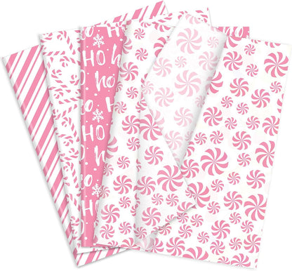 100 Sheets Christmas Tissue Paper Pink White Art Tissue Candy Cane Stripe Wrapping Paper for Xmas Winter DIY Crafts Gift Packing, 14 x 20 Inch