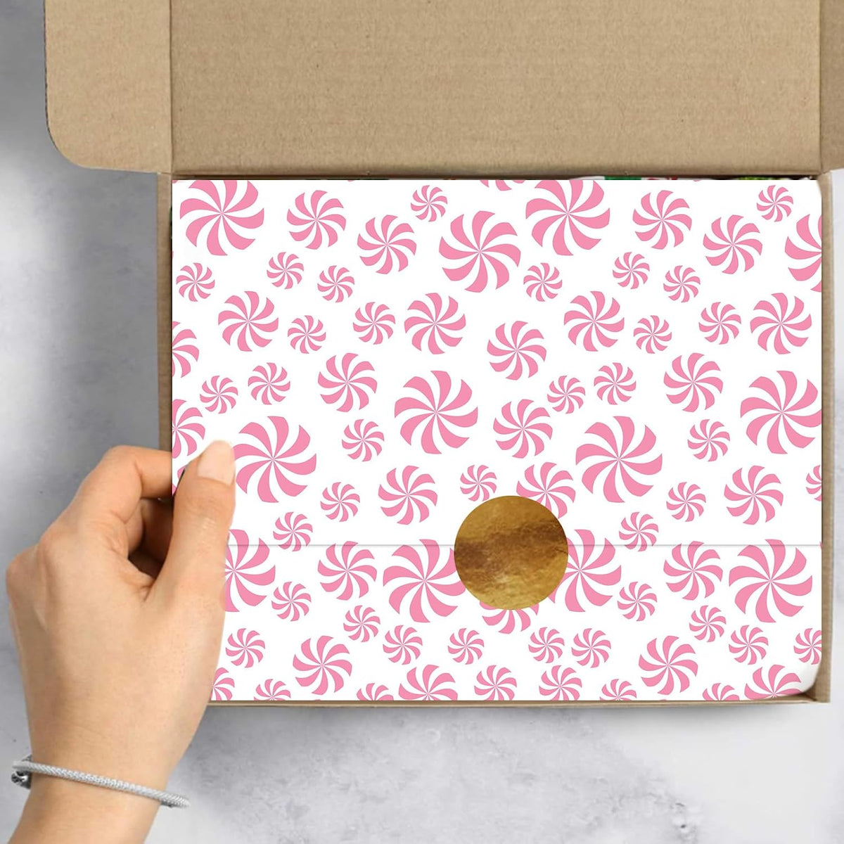 100 Sheets Christmas Tissue Paper Pink White Art Tissue Candy Cane Stripe Wrapping Paper for Xmas Winter DIY Crafts Gift Packing, 14 x 20 Inch