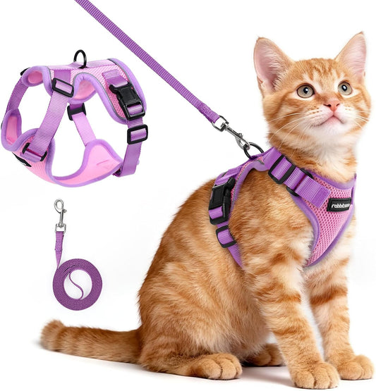 Cat Harness and Leash Set, Escape Proof, Pink & Purple