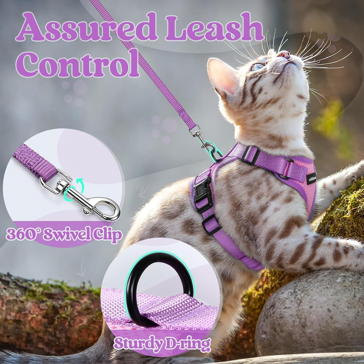 Cat Harness and Leash Set, Escape Proof, Pink & Purple