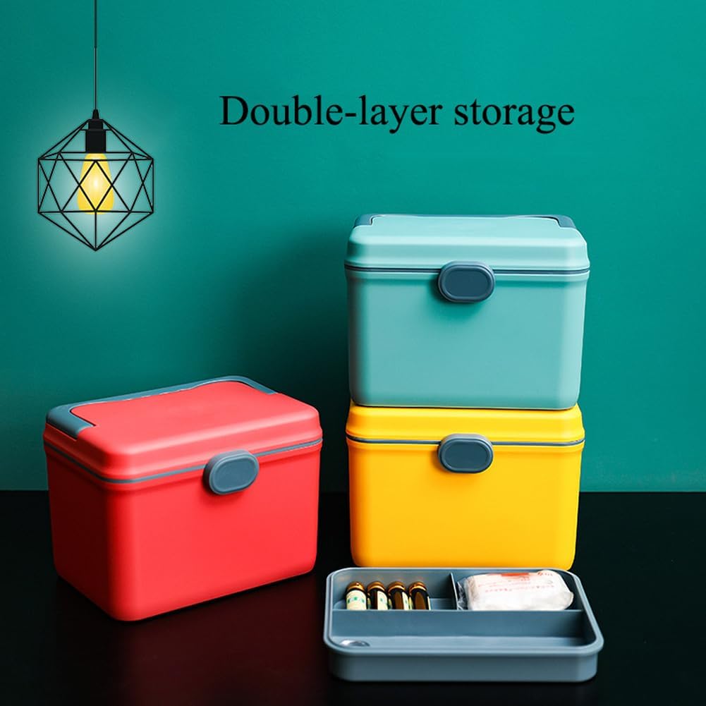 Medical Storage Box First Aid Kit Box,Multifunctional Double Layer Medicine Cabinet with Safety Buckle,Portable Pharmacy Chest Container for Home Office Car School (Light Pink)