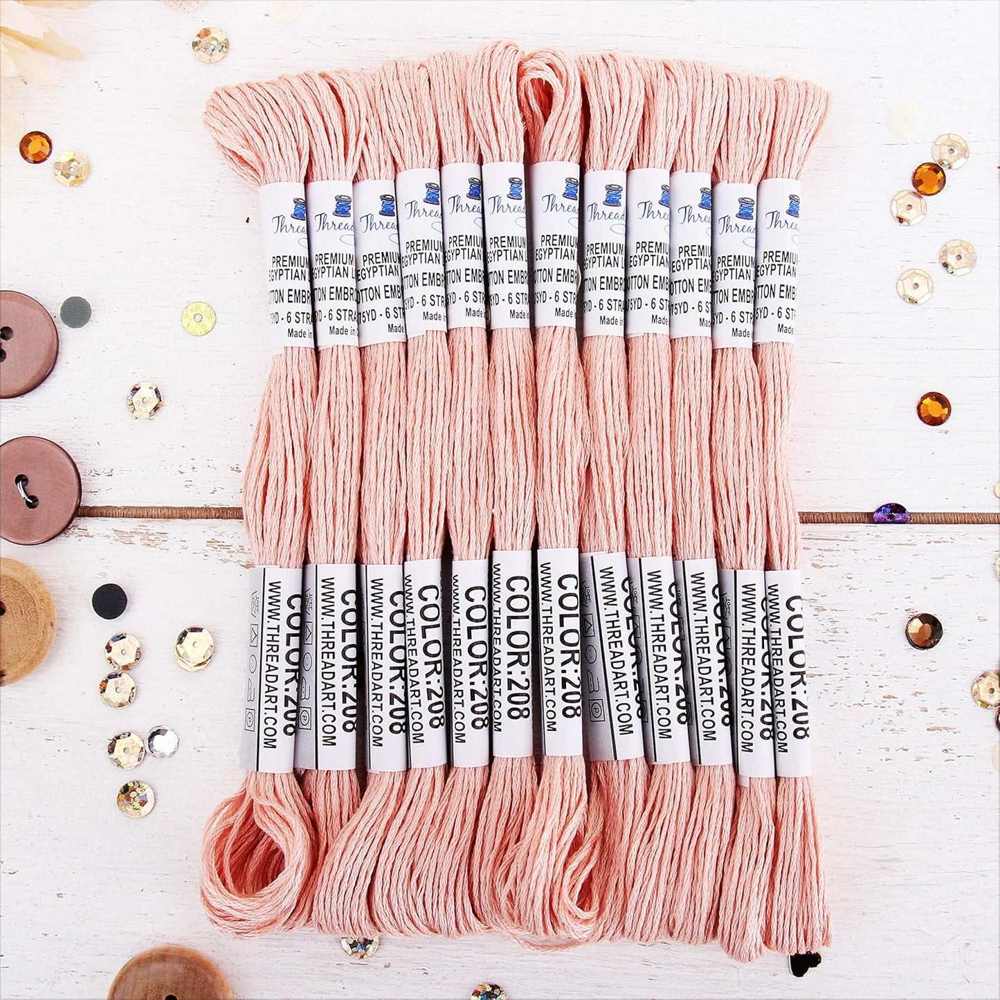 12 Skeins Cotton Embroidery Floss, Light Peach | Long fiber cotton embroidery floss for cross stitch, hand embroidery and bracelets. Six-strand floss separates easily.
