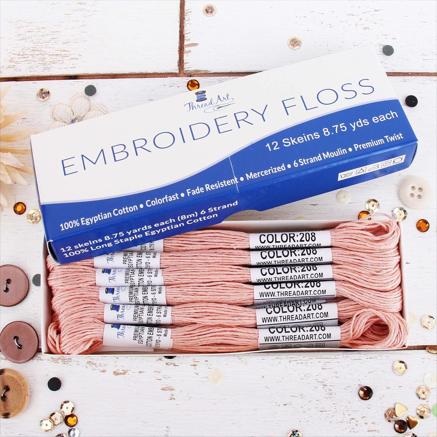 12 Skeins Cotton Embroidery Floss, Light Peach | Long fiber cotton embroidery floss for cross stitch, hand embroidery and bracelets. Six-strand floss separates easily.