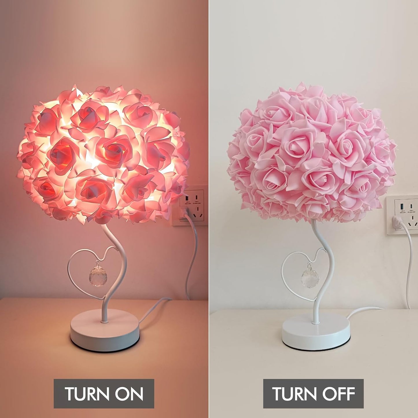 Pink Rose Flower Lamp Romantic Bedside lamp Princess Table Flower Lamp for Nightstand Desk Light for Bedroom Women Girl Dating Christmas Gift Party Wedding Decor Living Room Office