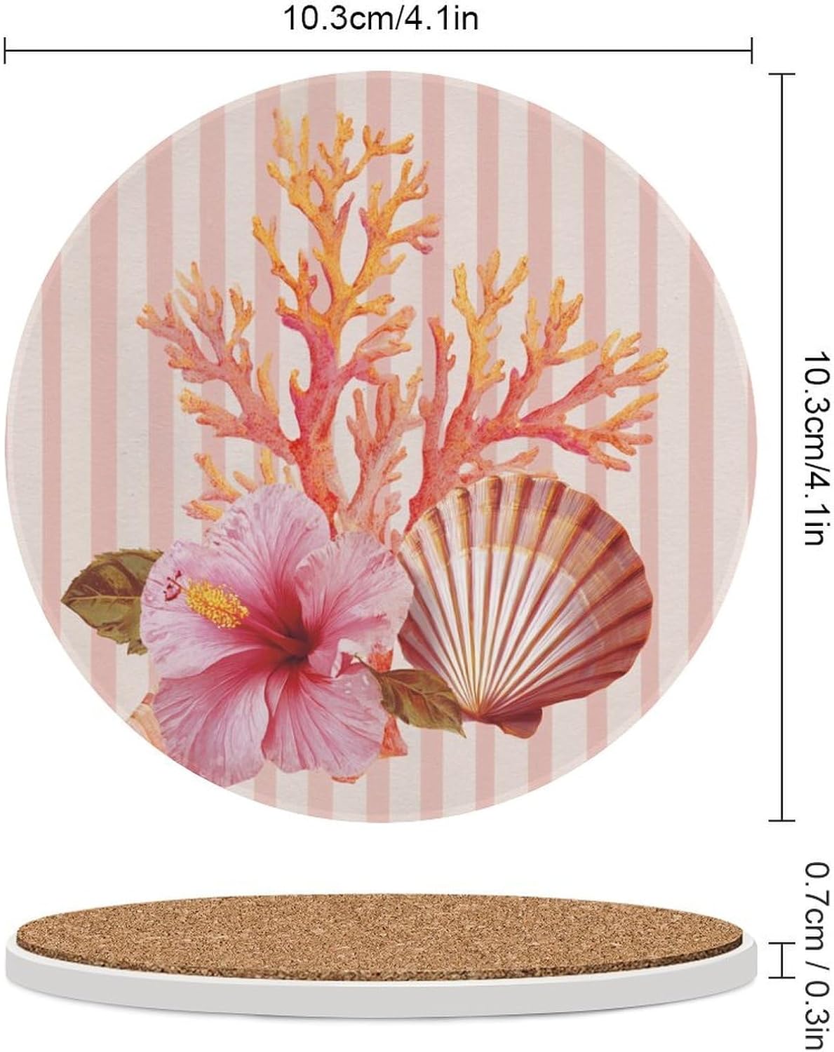 Light Pink Scallop Shell Hibiscus Flower Coasters Set of 4 Absorbent Coasters