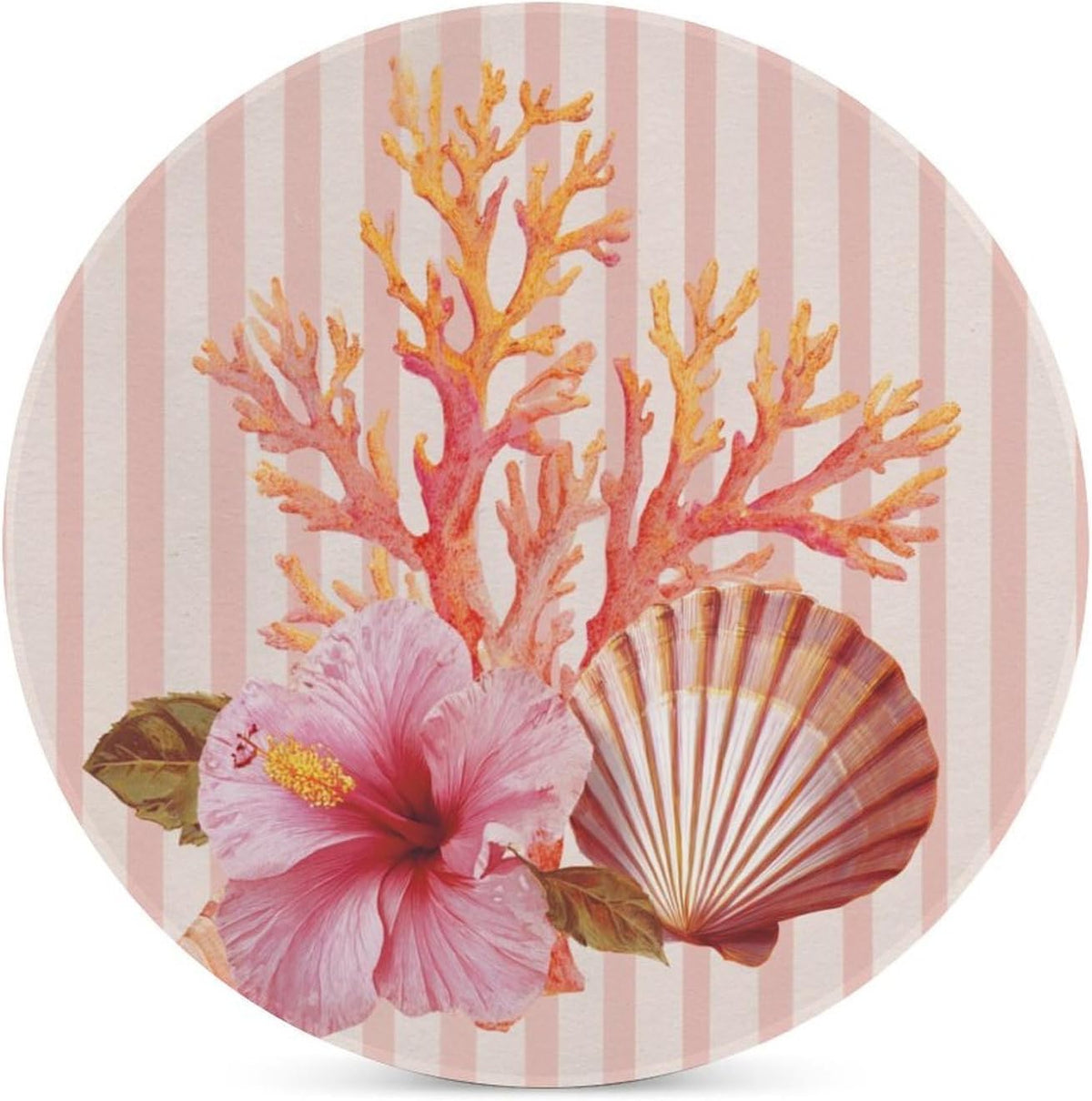 Light Pink Scallop Shell Hibiscus Flower Coasters Set of 4 Absorbent Coasters