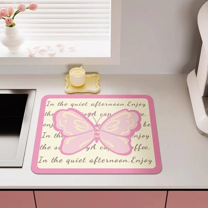 Dish Drying Mat for Kitchen Counter, Butterfly Pink Heat Resistant Home Coffee Pad Fit Under Sink,Bar,Table,Kitchen Accessories (PINK,11.8"x15.7")