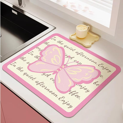 Dish Drying Mat for Kitchen Counter, Butterfly Pink Heat Resistant Home Coffee Pad Fit Under Sink,Bar,Table,Kitchen Accessories (PINK,11.8"x15.7")