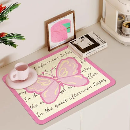 Dish Drying Mat for Kitchen Counter, Butterfly Pink Heat Resistant Home Coffee Pad Fit Under Sink,Bar,Table,Kitchen Accessories (PINK,11.8"x15.7")