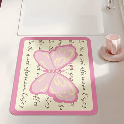 Dish Drying Mat for Kitchen Counter, Butterfly Pink Heat Resistant Home Coffee Pad Fit Under Sink,Bar,Table,Kitchen Accessories (PINK,11.8"x15.7")