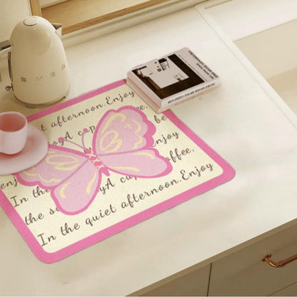 Dish Drying Mat for Kitchen Counter, Butterfly Pink Heat Resistant Home Coffee Pad Fit Under Sink,Bar,Table,Kitchen Accessories (PINK,11.8"x15.7")