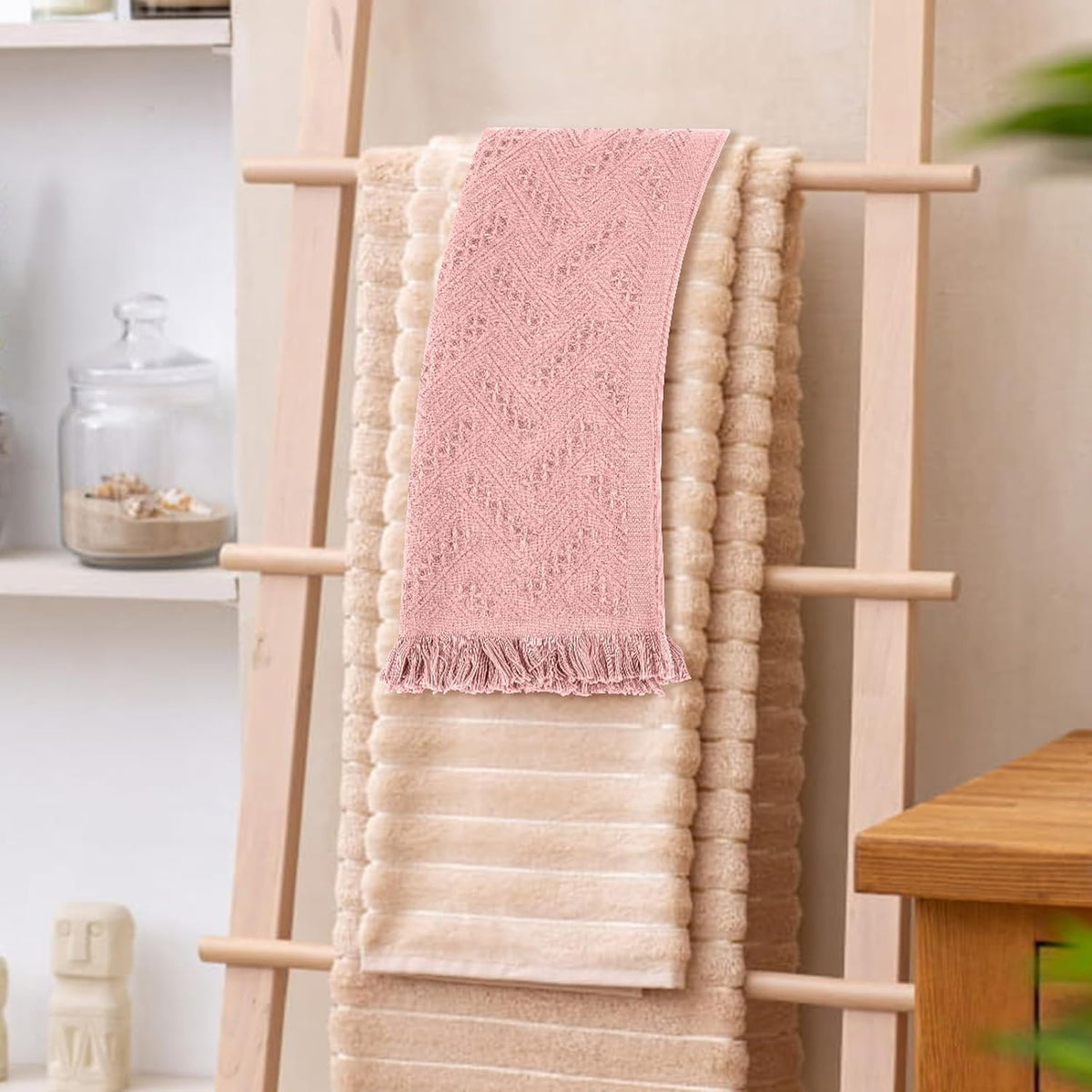 2 Pcs Boho Bathroom Hand Towel, 13 x 30 Inch Decorative Face Towel