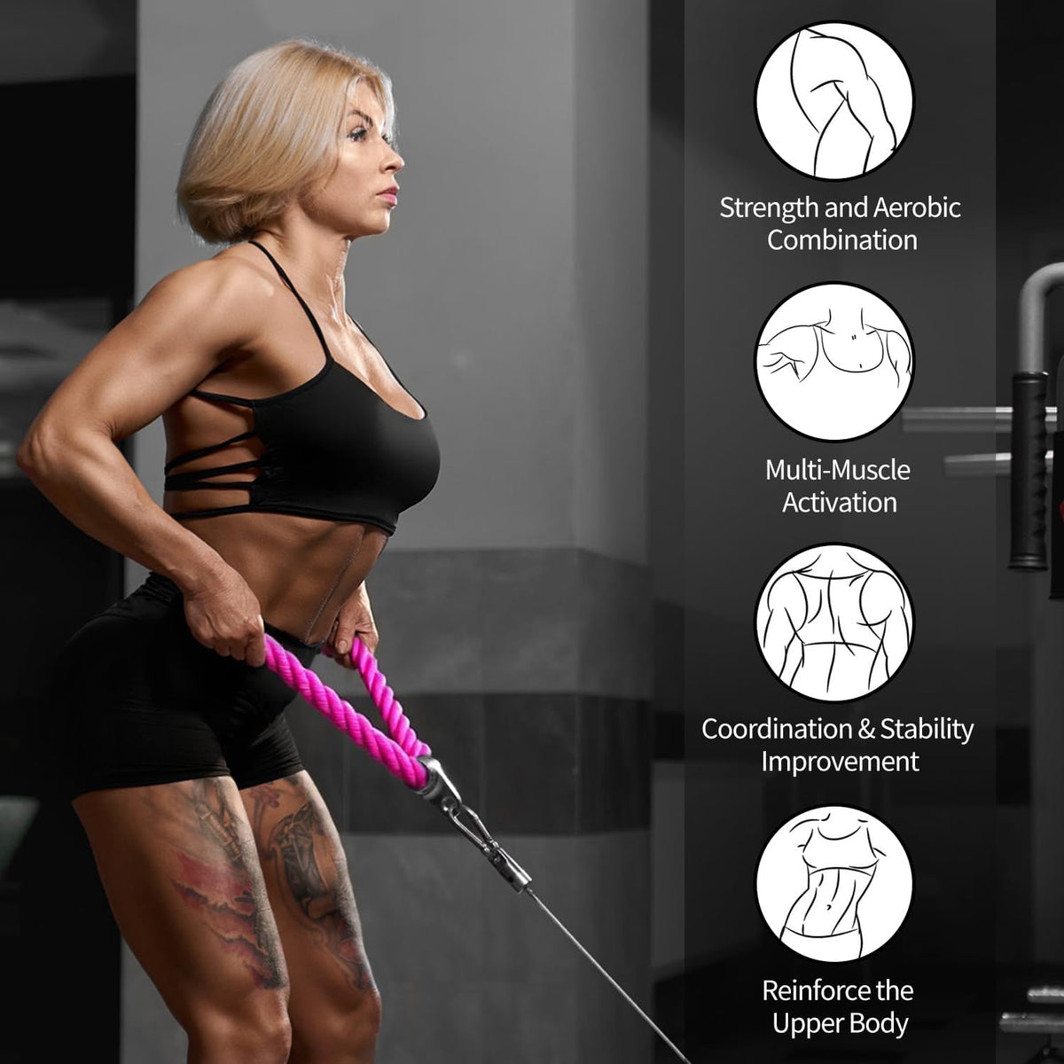 Pink Tricep Rope, 27 & 36 Inch Rope Length, Cable Machine Attachment