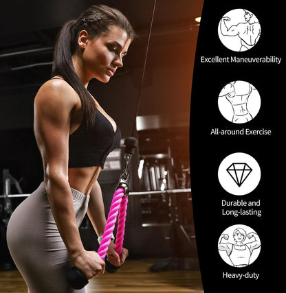 Pink Tricep Rope, 27 & 36 Inch Rope Length, Cable Machine Attachment