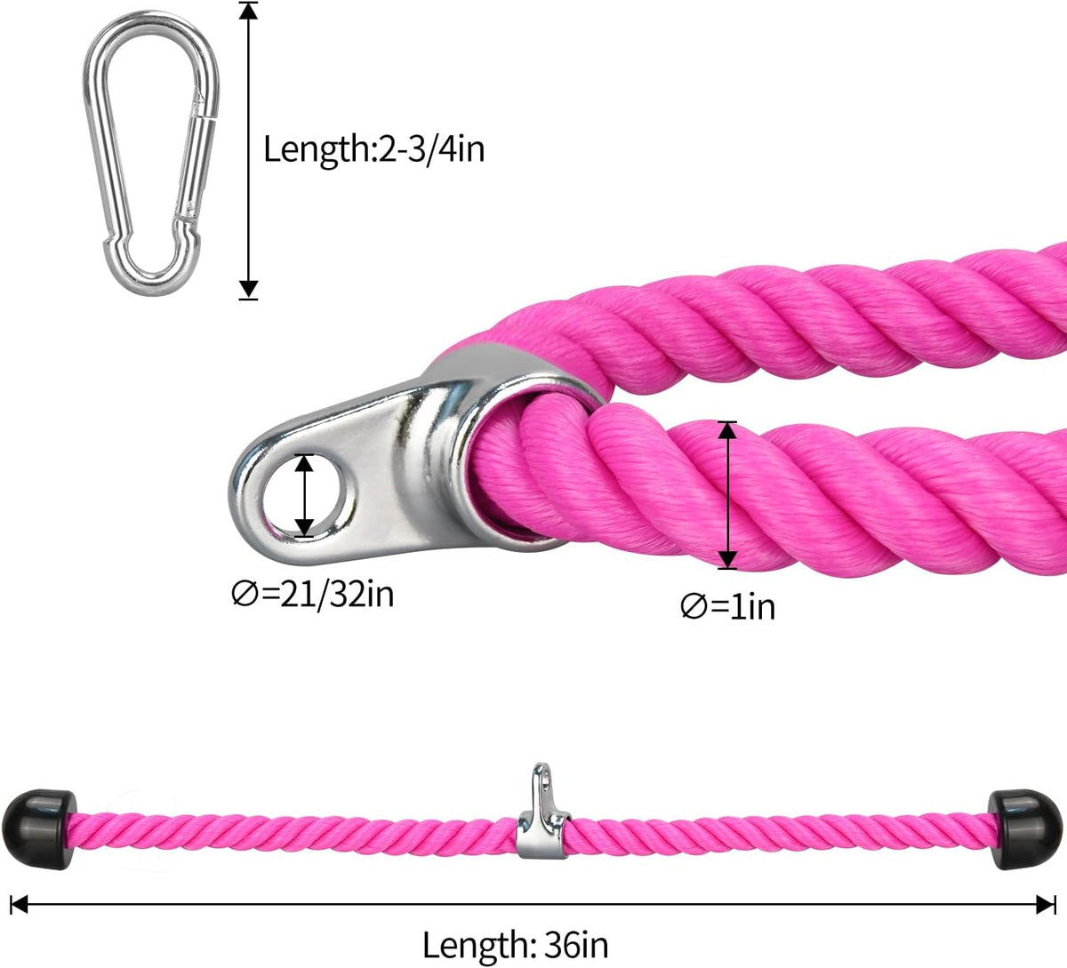 Pink Tricep Rope, 27 & 36 Inch Rope Length, Cable Machine Attachment