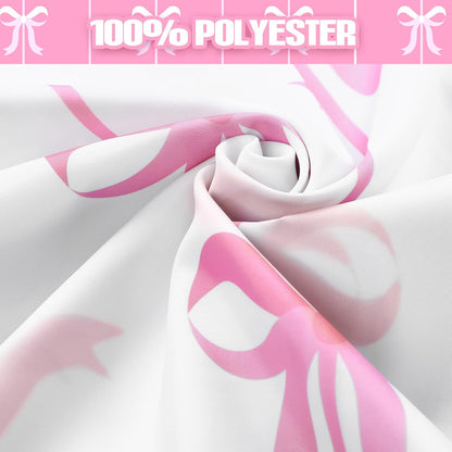 4 Pcs Bow Shower Curtain Set with 12 Hooks,White Background,Pink