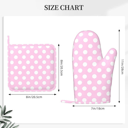 Light Pink Polka Dot Print B Oven Mitts and Pot Holders Sets - Heat Resistant Silicone Oven Mitts Pot Holders for Kitchen Cooking Baking, Non-Slip Ovens Gloves Hot Pads Potholders