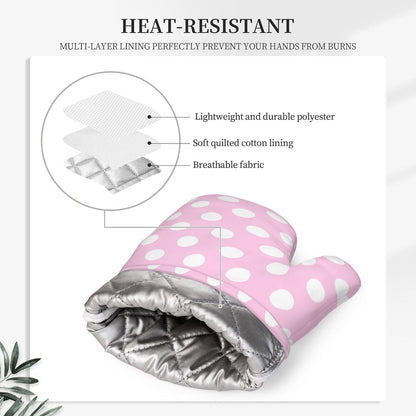 Light Pink Polka Dot Print B Oven Mitts and Pot Holders Sets - Heat Resistant Silicone Oven Mitts Pot Holders for Kitchen Cooking Baking, Non-Slip Ovens Gloves Hot Pads Potholders
