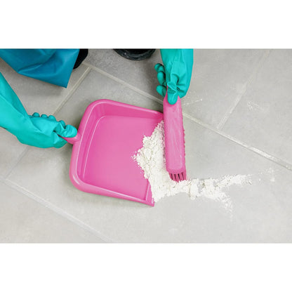 Handheld Dustpan with Handle, Cleaning Essentials for Home and Commercial Use, 10", Bright Pink