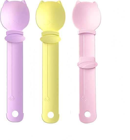 Cat Strip Feeder Spoon - Squeeze & Lickable Treat Dispenser for Wet Food, Multi-Purpose Pet Food Can Accessory (Assorted Colors) (Purple+Yellow+Pink)