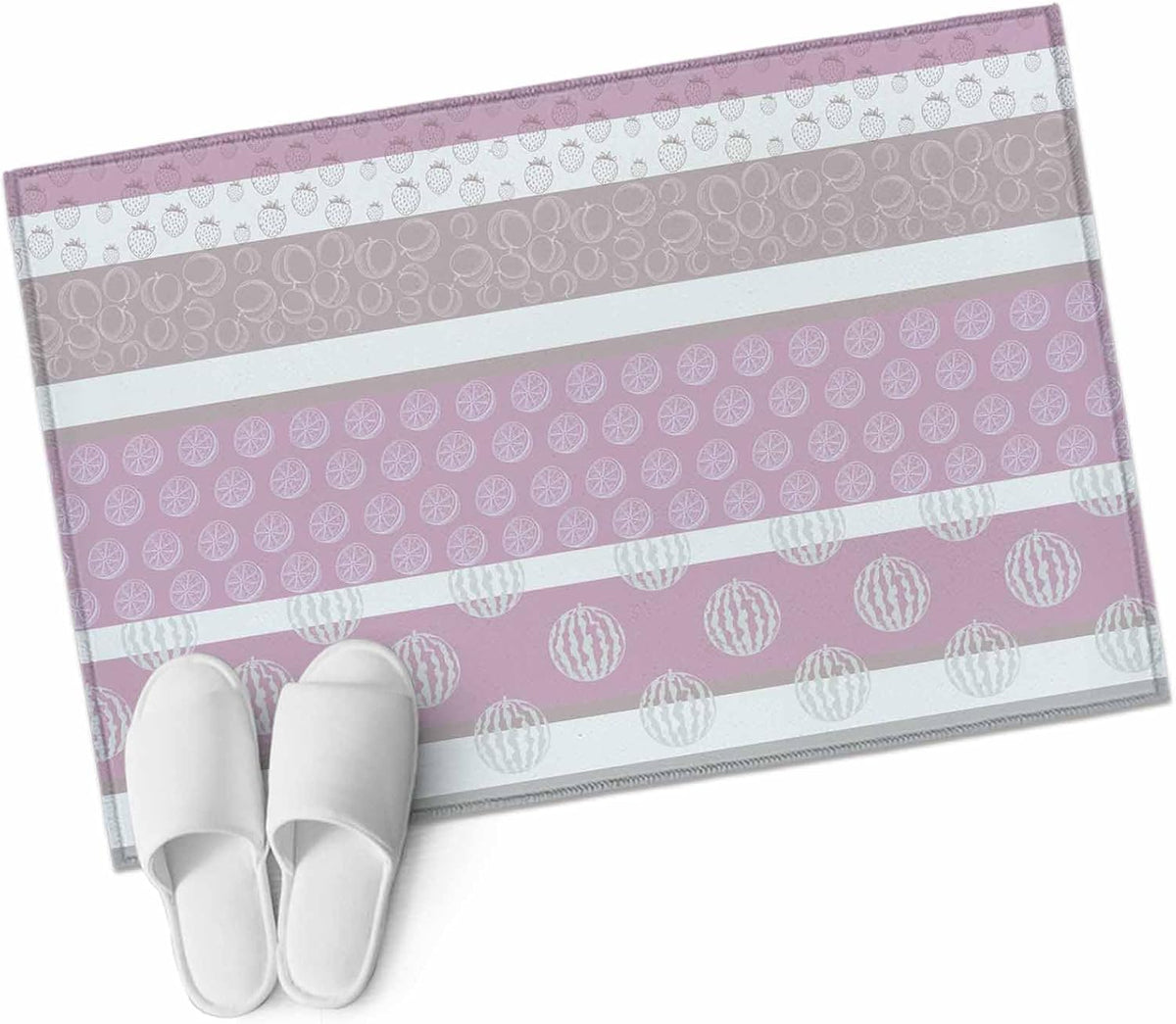 Farm Fruits 2' x 3' Area Rugs for Entryway, Washable Bathroom Mat Rugs with Rug Tape, Watermelon Lemons Peach Pink Grey Striped Accent Indoor Outdoor Doormat for Front Door Kithcen Dorm