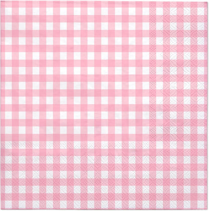 25Pcs Pink Plaid Paper Napkins - 2-Ply Pink and White Gingham Disposable Luncheon Napkins for Easter, Birthday, Baby Girl Shower and Daily Use - 6.5 x 6.5 In