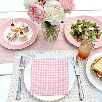 25Pcs Pink Plaid Paper Napkins - 2-Ply Pink and White Gingham Disposable Luncheon Napkins for Easter, Birthday, Baby Girl Shower and Daily Use - 6.5 x 6.5 In