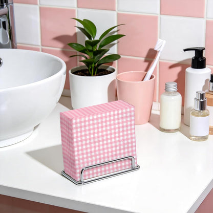 25Pcs Pink Plaid Paper Napkins - 2-Ply Pink and White Gingham Disposable Luncheon Napkins for Easter, Birthday, Baby Girl Shower and Daily Use - 6.5 x 6.5 In