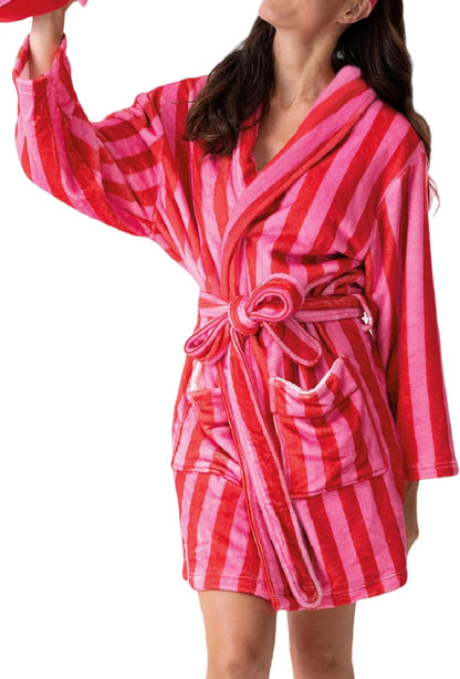 Women Christmas Plush Robe Holiday Graphic Fuzzy Bathrobe