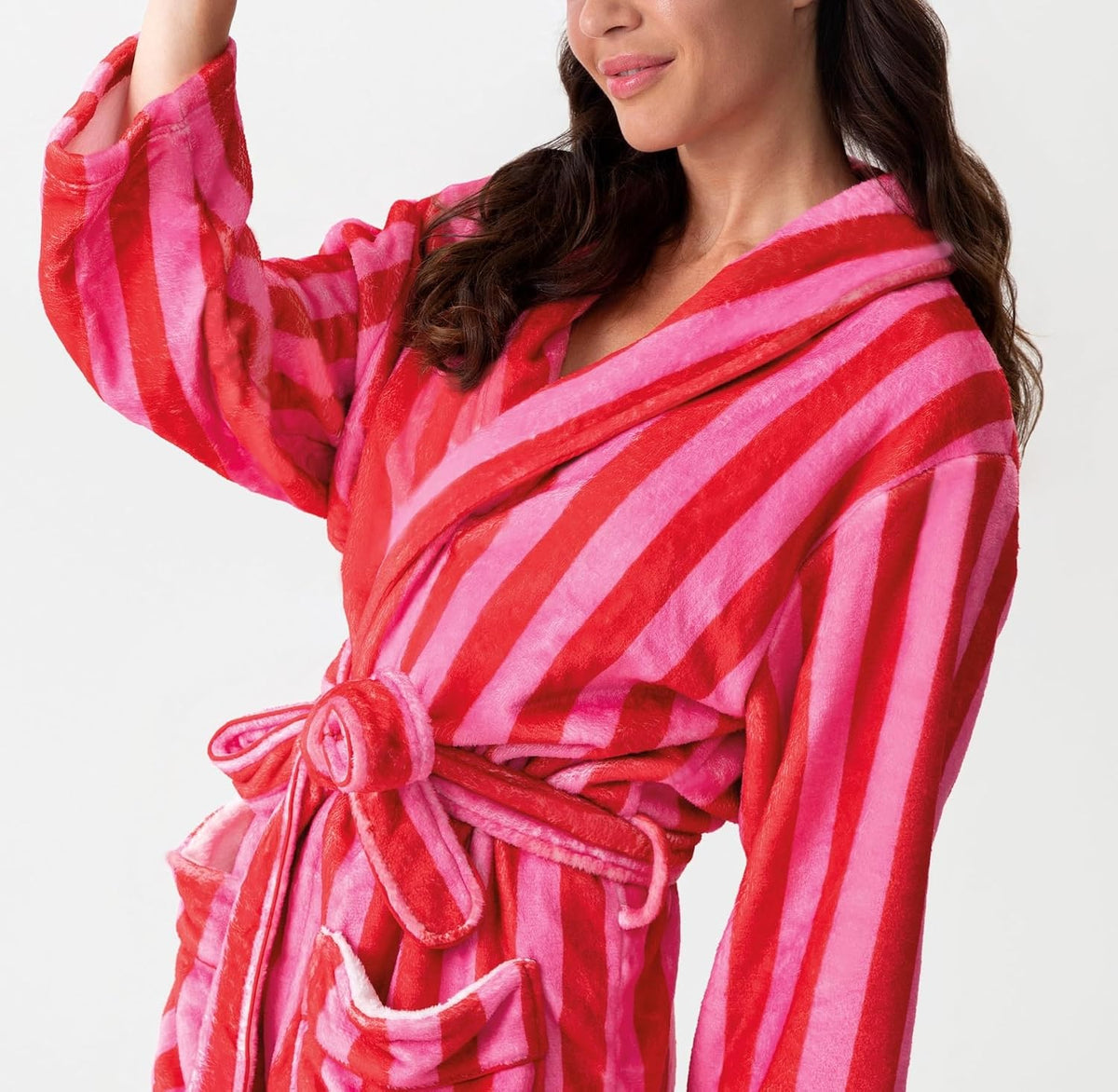 Women Christmas Plush Robe Holiday Graphic Fuzzy Bathrobe