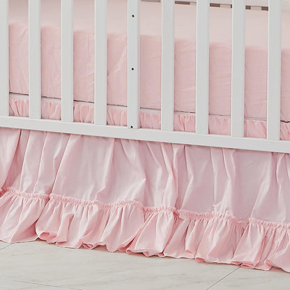 Crib Bed Skirt for Baby Girls Boys Blush Pink Boho Bohemian Solid Cotton Toddler Bedskirt Farmhouse Chic Ruffle