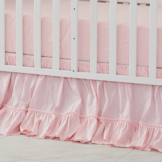 Crib Bed Skirt for Baby Girls Boys Blush Pink Boho Bohemian Solid Cotton Toddler Bedskirt Farmhouse Chic Ruffle