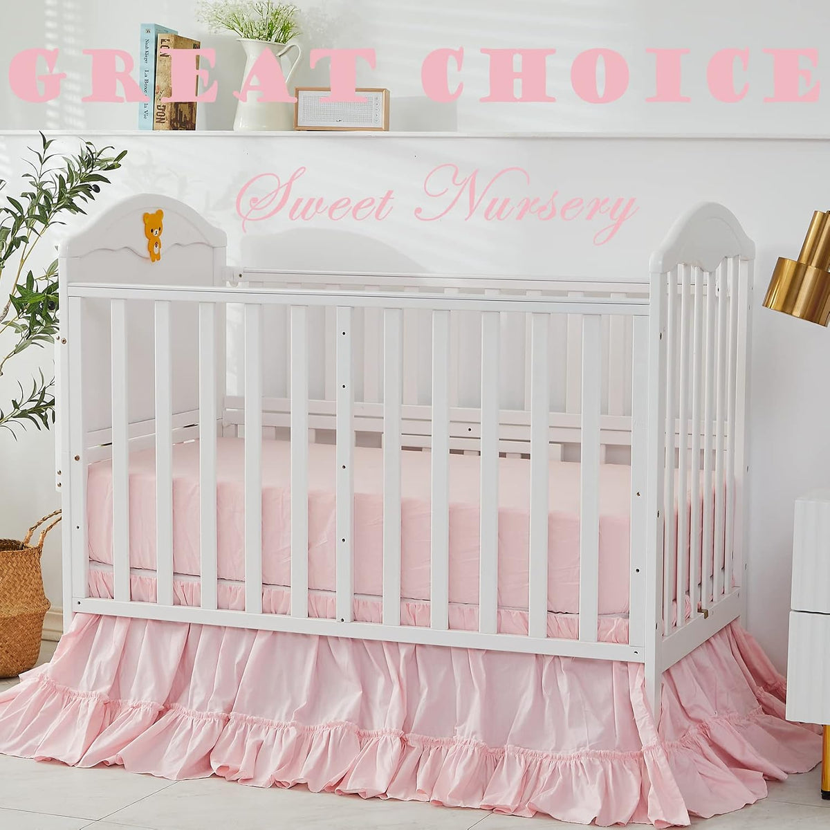 Crib Bed Skirt for Baby Girls Boys Blush Pink Boho Bohemian Solid Cotton Toddler Bedskirt Farmhouse Chic Ruffle