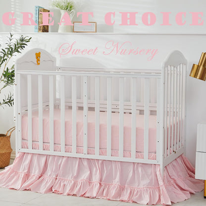 Crib Bed Skirt for Baby Girls Boys Blush Pink Boho Bohemian Solid Cotton Toddler Bedskirt Farmhouse Chic Ruffle