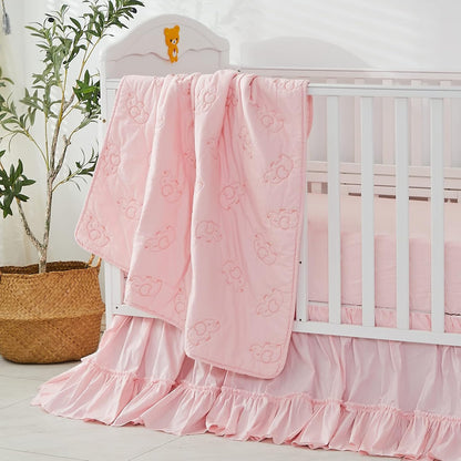 Crib Bed Skirt for Baby Girls Boys Blush Pink Boho Bohemian Solid Cotton Toddler Bedskirt Farmhouse Chic Ruffle