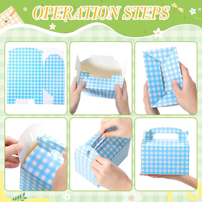 Lerheedi 24 Pcs Gingham Gift Gable Boxes, Pastel Plaid Party Favor Candy Treat Box, Colorful Goodie Bag for Birthday Back to School Wedding Spring Summer Easter Party, 6 x 3.7 x 3.7 Inch