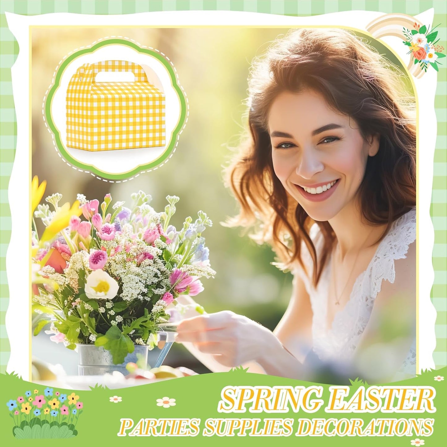 Lerheedi 24 Pcs Gingham Gift Gable Boxes, Pastel Plaid Party Favor Candy Treat Box, Colorful Goodie Bag for Birthday Back to School Wedding Spring Summer Easter Party, 6 x 3.7 x 3.7 Inch