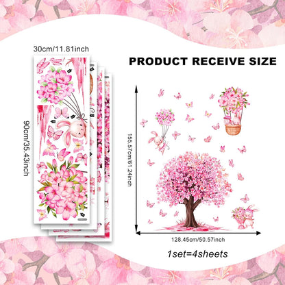 Large Pink Flower Tree & Rabbit Wall Decals Art Decor